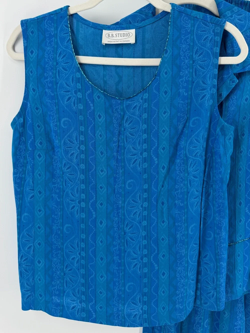 Vintage B.B. Studio Coastal Blue 3 Piece Set: Tank, Button-Down, Maxi Skirt, Med